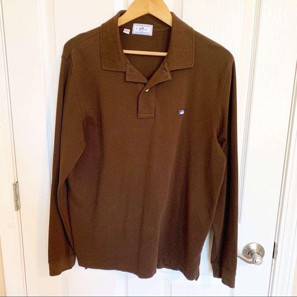 SOUTHERN TIDE SKIPJACK LONG SLEEVE POLO BROWN SZ M